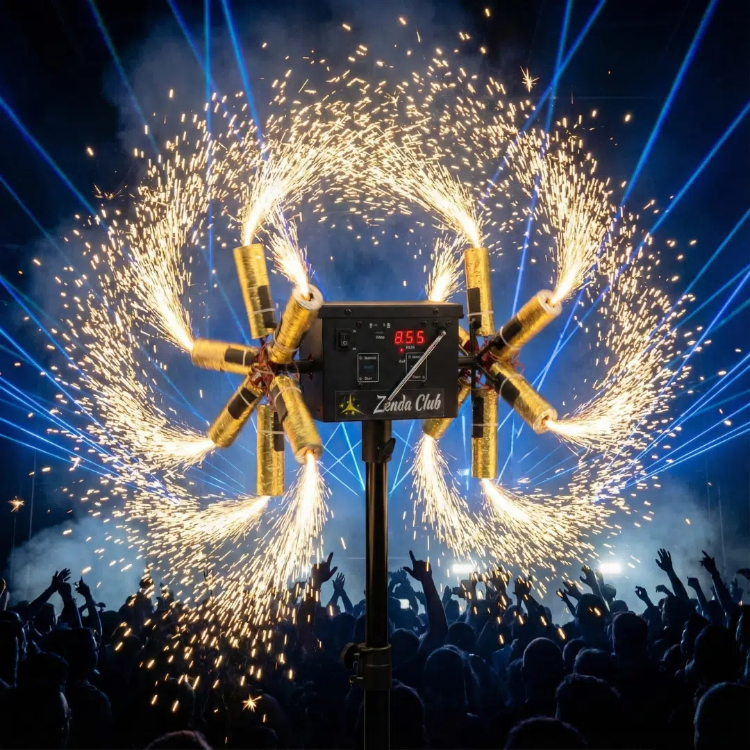 Machine de contrôle de scène pour feux d’artifice froids – double roue, système de déclenchement Zenda Club®