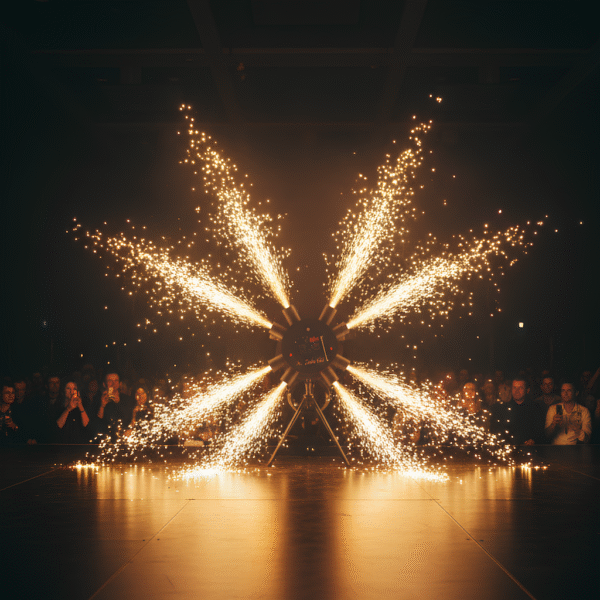 Double Wheels Fire – moulin à vent pyrotechnique 12 allumeurs avec batterie intégrée et écran LCD – Zenda Club