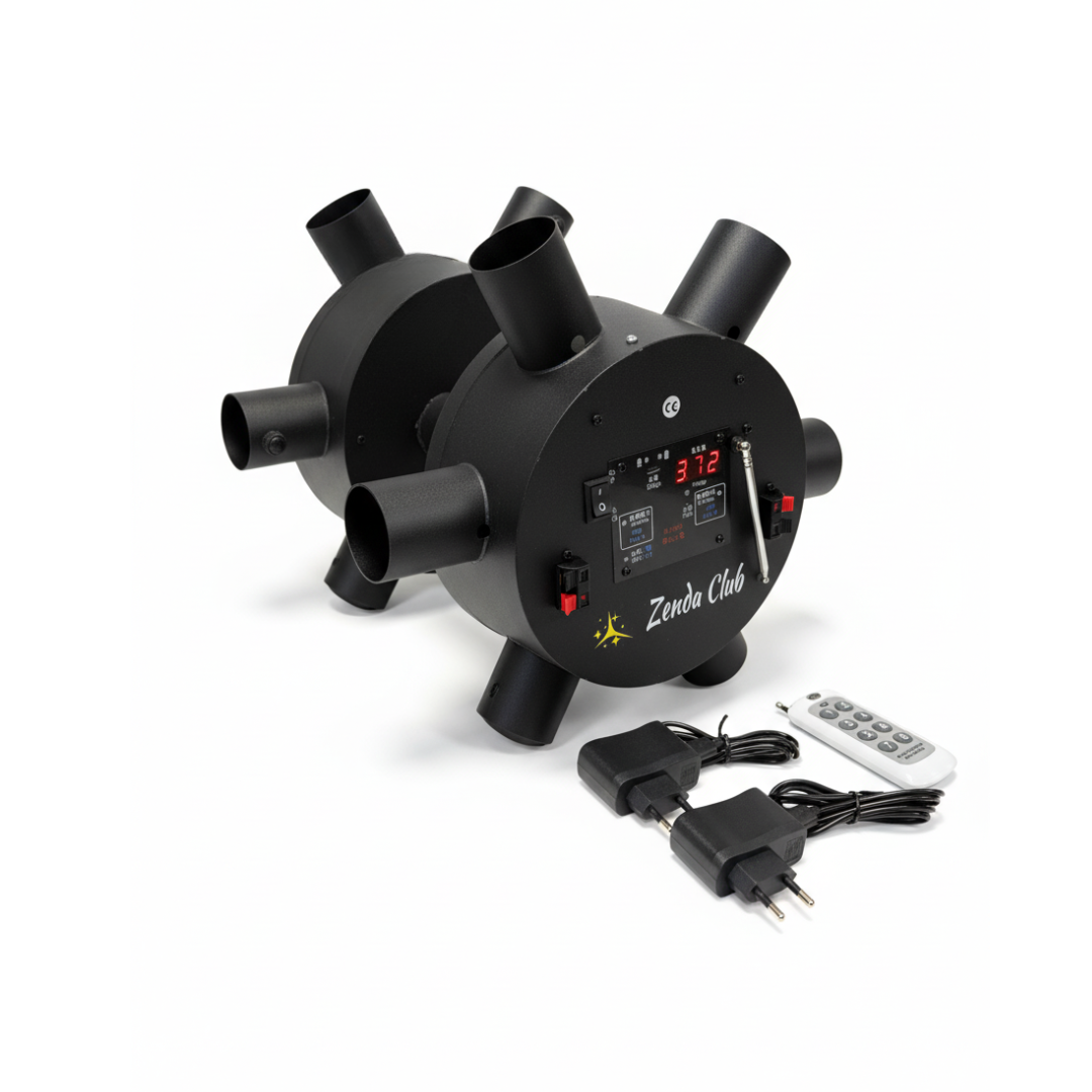 Double Wheels Fire – moulin à vent pyrotechnique 12 allumeurs avec batterie intégrée et écran LCD – Zenda Club