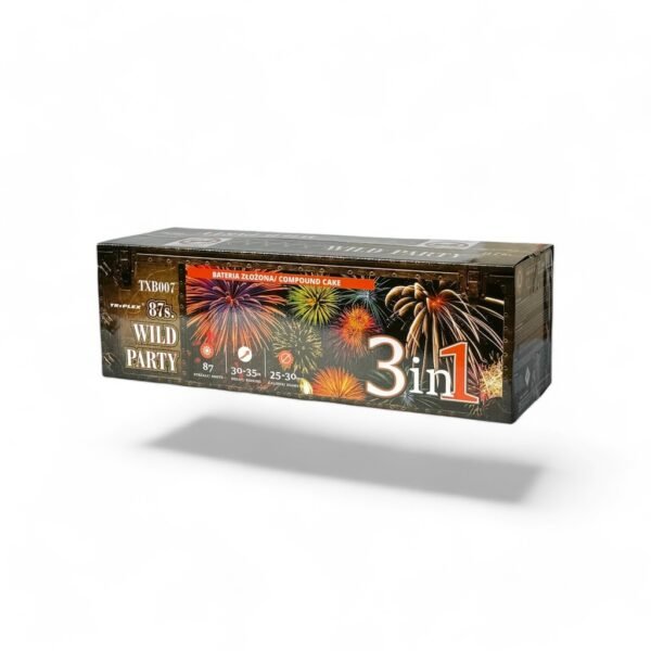 Feu d’artifice Fête Sauvage 87 tirs illuminant le ciel avec des couronnes de brocart, des saules dorés et des effets multicolores