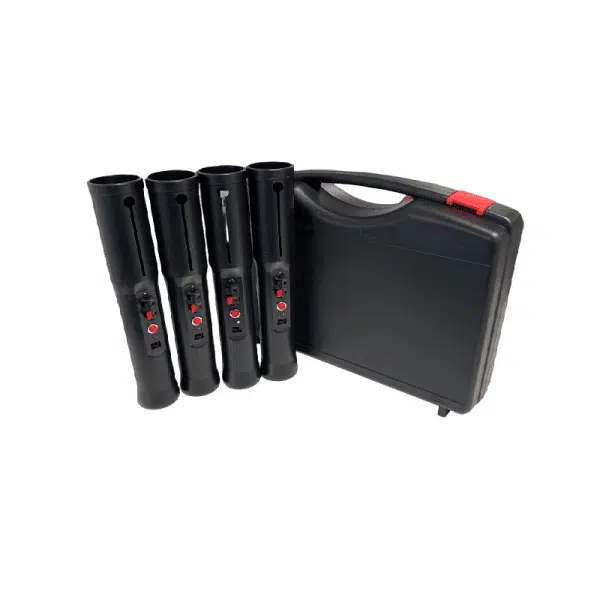 Pack de 4 déclencheurs à main jets de scène – modèle 1 voie, livré avec valise rigide. Déclenchement manuel des effets scéniques pour mariages, concerts et événements professionnels. Compatibles avec les jets de scène Zenda Club et autres systèmes standards.