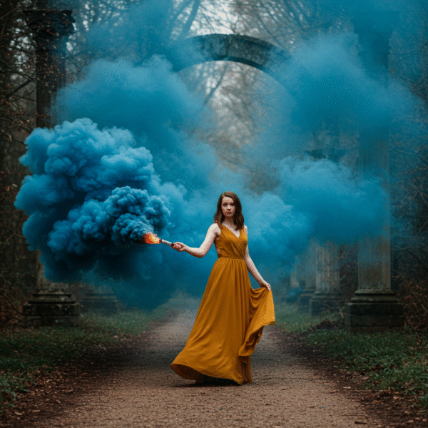 Fumigène à main bleu longue durée, activation à goupille, fumée dense pendant 100 secondes. Idéal pour mariages, événements sportifs et effets spéciaux.