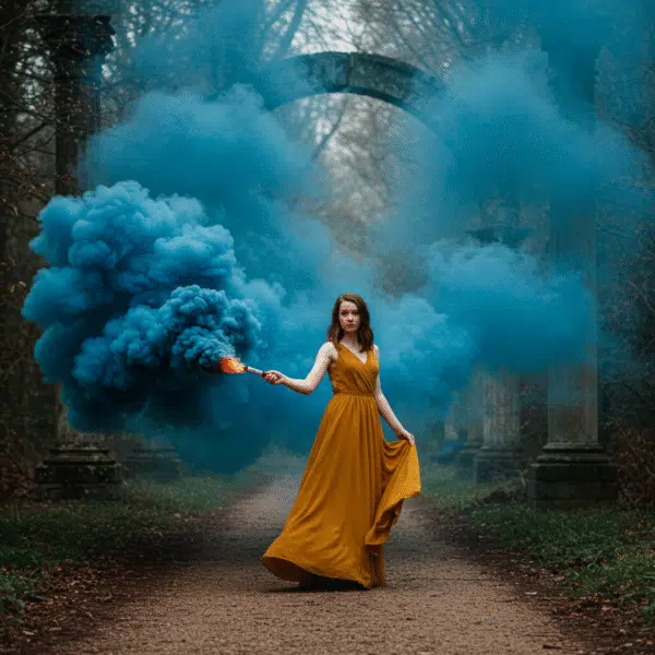 Fumigène à main bleu longue durée, activation à goupille, fumée dense pendant 100 secondes. Idéal pour mariages, événements sportifs et effets spéciaux.