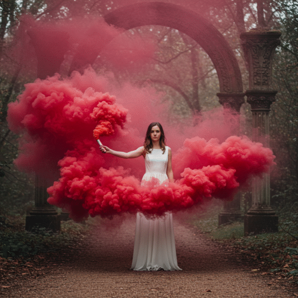 Fumigène à main rouge, activation à goupille, fumée dense pendant 60 secondes. Idéal pour mariages, événements sportifs et effets spéciaux.