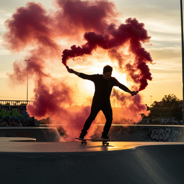 Fumigène à main rouge, activation à goupille, fumée dense pendant 60 secondes. Idéal pour mariages, événements sportifs et effets spéciaux.
