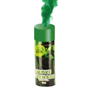 Fumigène à main vert longue durée, activation à goupille, diffusant une fumée dense pendant 100 secondes. Idéal pour mariages, événements sportifs et effets spéciaux.