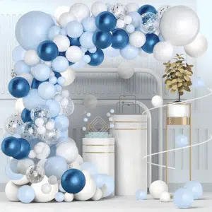 Arche de Ballons Blanc et Bleu Argent 104 pcs