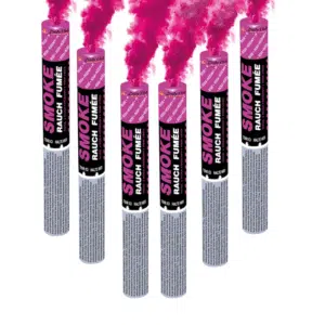 Fumigène à main rose dégageant une fumée intense pendant 120 secondes.