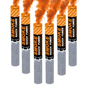 Fumigène à main orange produisant une fumée dense pendant 120 secondes.