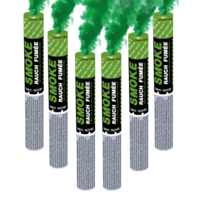 Fumigène à main vert dégageant une fumée intense pendant 120 secondes.