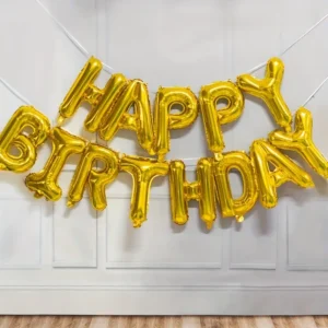 Décoration festive : ballons en aluminium doré "Happy Birthday"