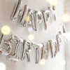 Ballons flottants argentés "Happy Birthday" pour événement festif