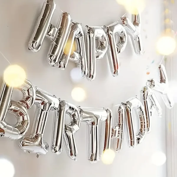 Ballons flottants argentés "Happy Birthday" pour événement festif