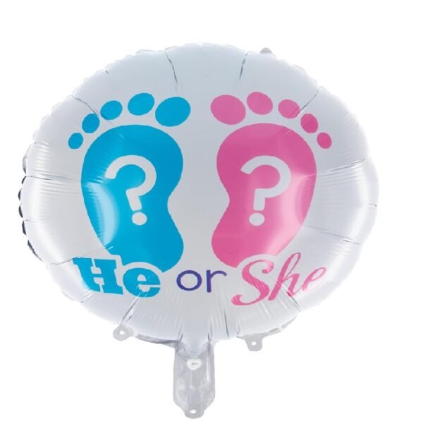 Ballon gonflable hélium « He or She » Ø 45 cm avec design élégant, parfait pour baby showers et fêtes de révélation de genre.