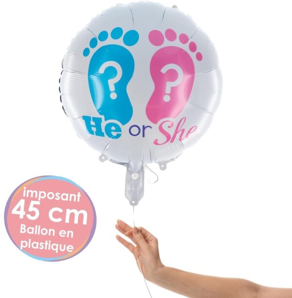Ballon gonflable hélium « He or She » Ø 45 cm avec design élégant, parfait pour baby showers et fêtes de révélation de genre.