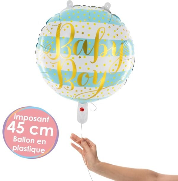 Ballon gonflable hélium bleu « Boy », parfait pour baby showers et célébrations de naissance.