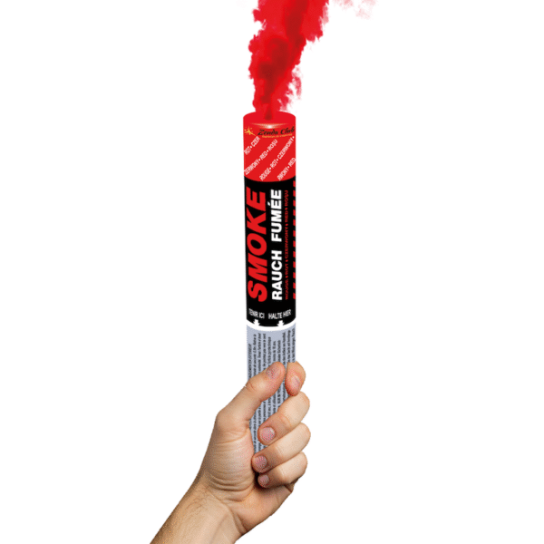 Fumigène à main rouge produisant une fumée dense pendant 120 secondes.