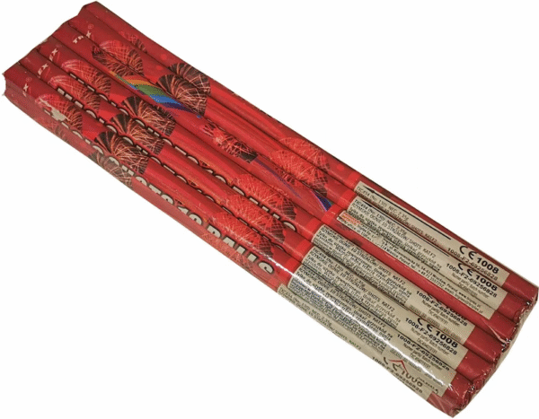 Chandelle romaine 10 coups de 275 mm, idéale pour feux d'artifice de mariage et fêtes privées. Effets lumineux spectaculaires et allumage facile par mèche.