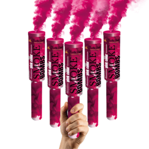 Fumigène à main rose produisant une fumée dense pendant 120 secondes.