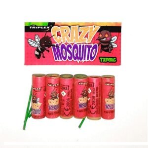 Pack de 6 Pétards Volants CRAZY MOSQUITO en action, tournoyant rapidement avec un effet lumineux et un sifflement perçant, idéal pour les fêtes et événements pyrotechniques.