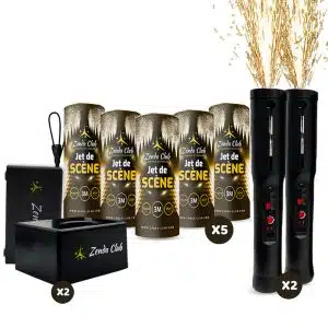 Pack Effet Scénique Zenda Club – 5 jets de scène 3M / 30s avec 2 bases et 2 déclencheurs sans fil pour effets spéciaux mariage, DJ et événements.