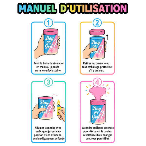 Fumigène Baby Shower Fille 60 secondes avec fumée rose pour révélation de genre