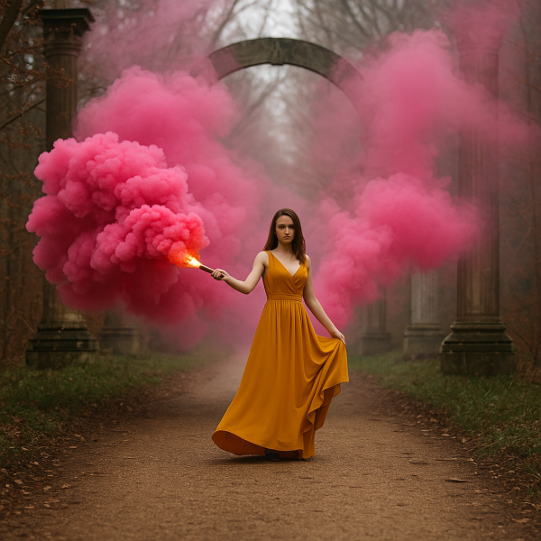 Fumigène à main rose dégageant une fumée intense pendant 120 secondes.