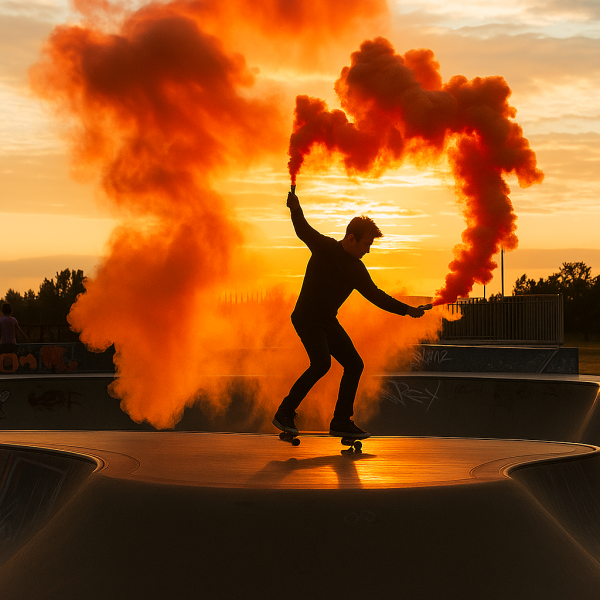fumigène à main orange dégageant une fumée intense pendant 120 secondes.