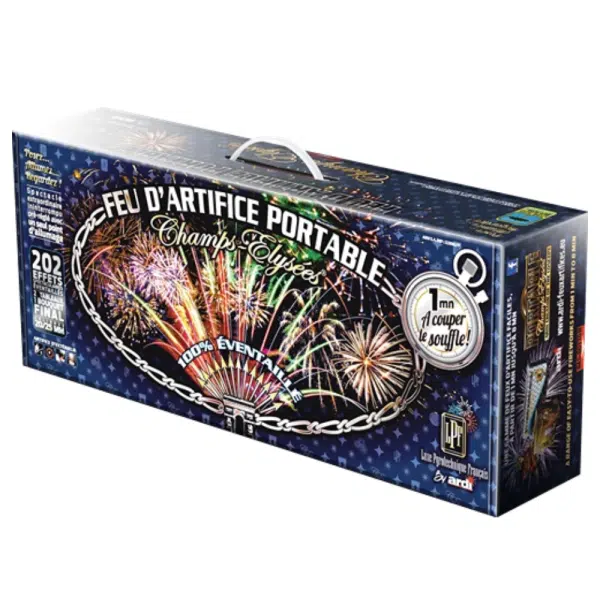 Profitez d'1 minute de show pyrotechnique 100% éventaillé sans interruption à un seul allumage, d'une très grande intensité et entièrement automatique.