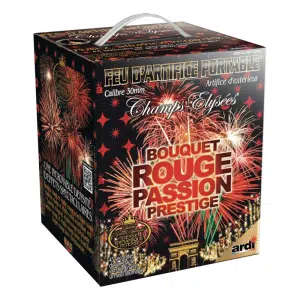 Feu d’Artifice Portable Rouge Passion Prestige – 25 Départs / 45 Secondes – Effets Rouge & Or
