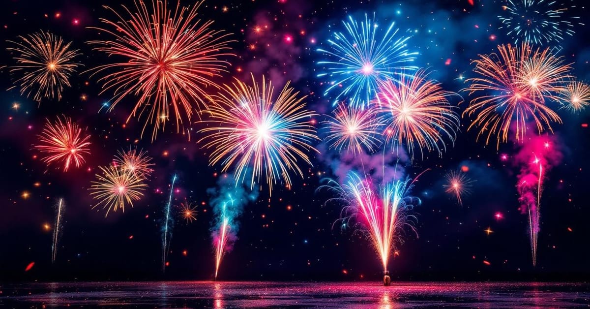 Mortier feux d'artifice illuminant le ciel nocturne avec des explosions colorées lors d'un spectacle pyrotechnique