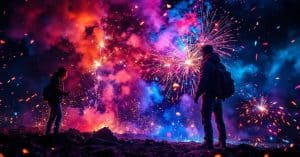 Mortier pétard lançant des feux d'artifice colorés dans un ciel nocturne lors d'une célébration festive