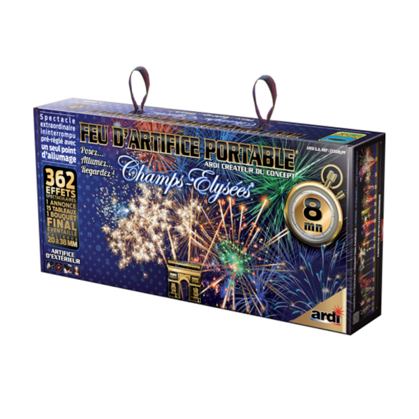 Feu d’Artifice Portable Champs-Élysées 8MN – Batterie F3 prête à tirer 362 coups – Spectacle pyrotechnique 8 minutes