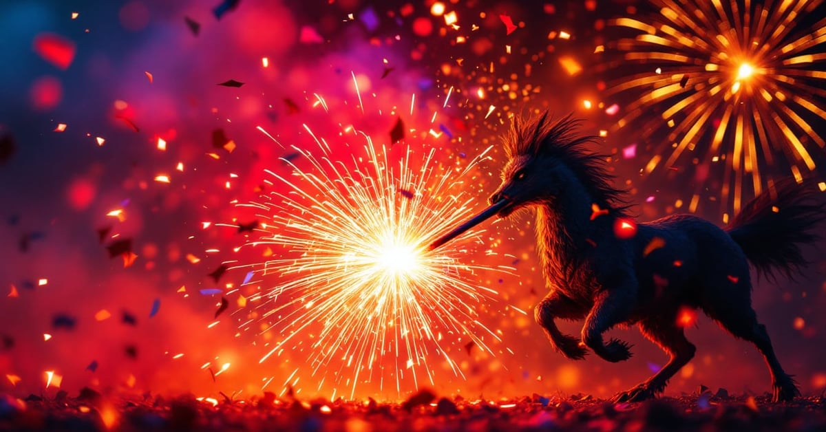 Mortier 8 coups tirant des feux d'artifice colorés dans le ciel nocturne