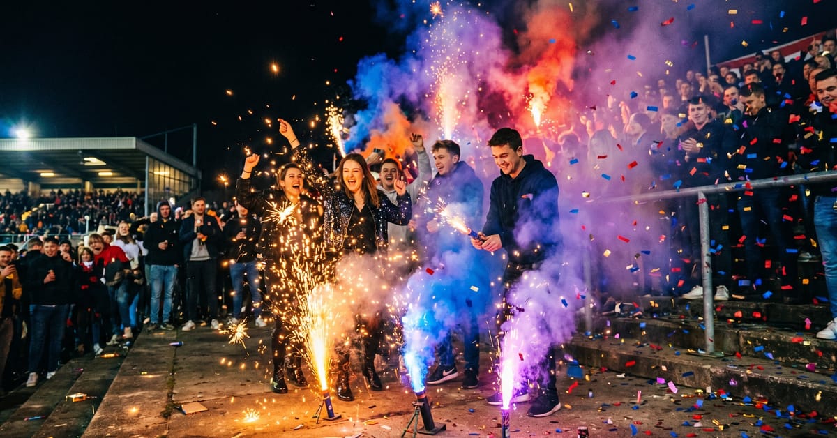 Pièges à éviter mortier pas cher : feux d'artifice colorés la nuit avec effets rouges, oranges et violets