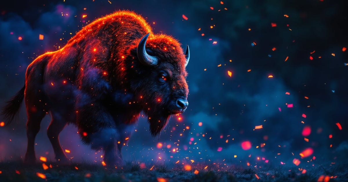 Pétard Bison en action avec explosions colorées rouge et orange sur fond noir nocturne