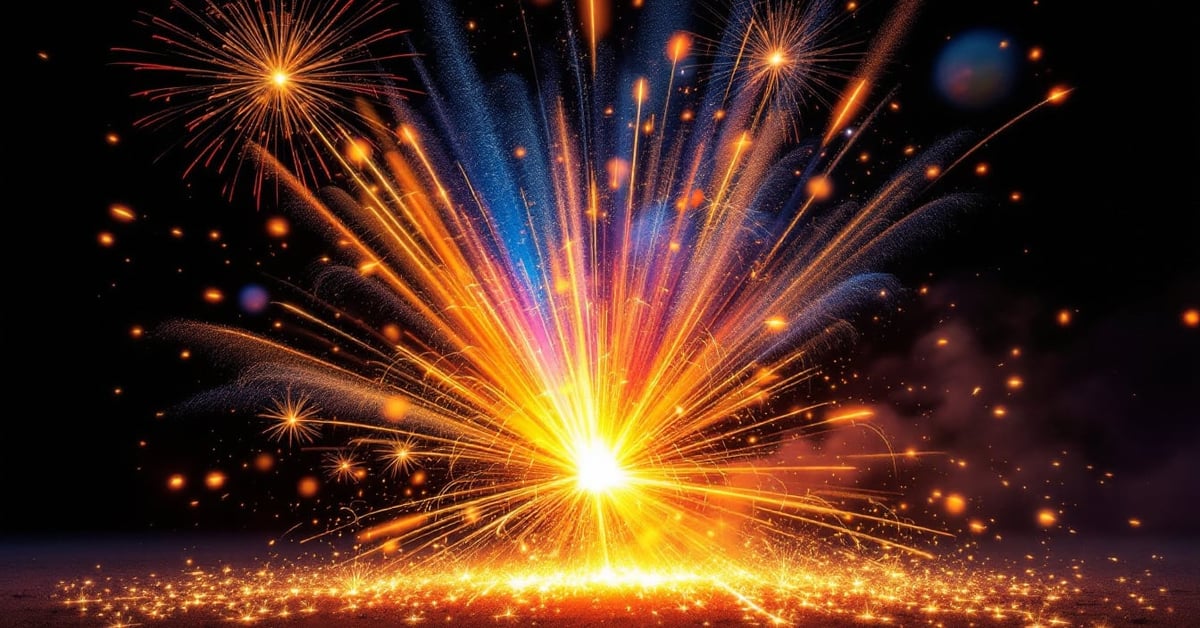 Lance-boule et mortier à main en action la nuit, effets pyrotechniques colorés — pétard polonais