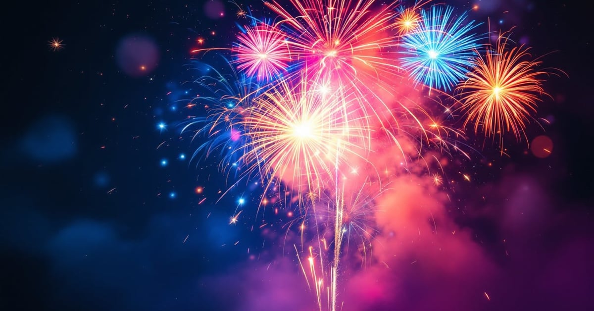 Pétard polonais et artifices pyrotechniques colorés explosant dans un ciel nocturne festif