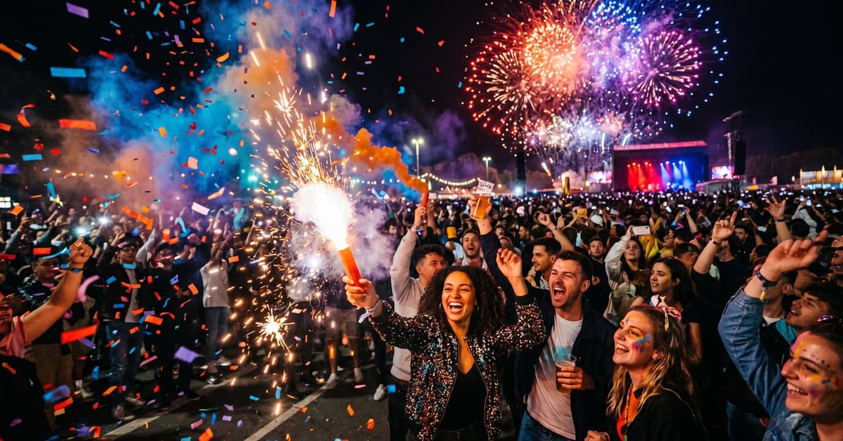 Pétard puissant avec effets pyrotechniques colorés dans la nuit – réglementation pétards France
