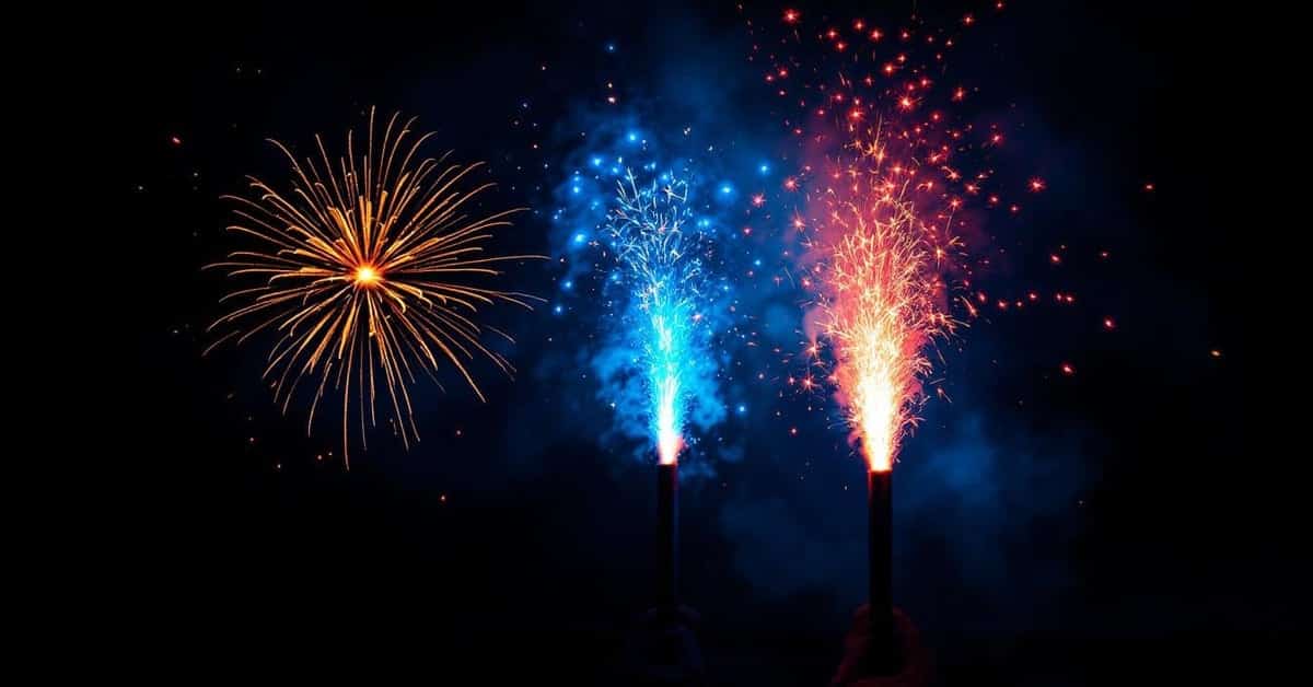 Famille de torches pyrotechniques colorées en action lors d'un événement nocturne festif