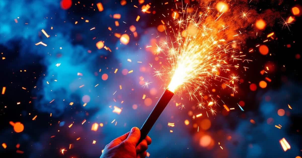 Effets lumineux pyrotechniques colorés lors d'un événement nocturne : torches, fumigènes et étincelles