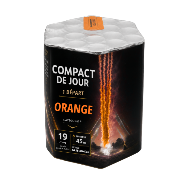 Compact feu d'artifice de jour orange 19 départs avec effet fumée orange atteignant jusqu'à 60 mètres de hauteur