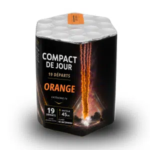 Compact feu d'artifice de jour orange 19 départs avec effet fumée orange atteignant jusqu'à 60 mètres de hauteur