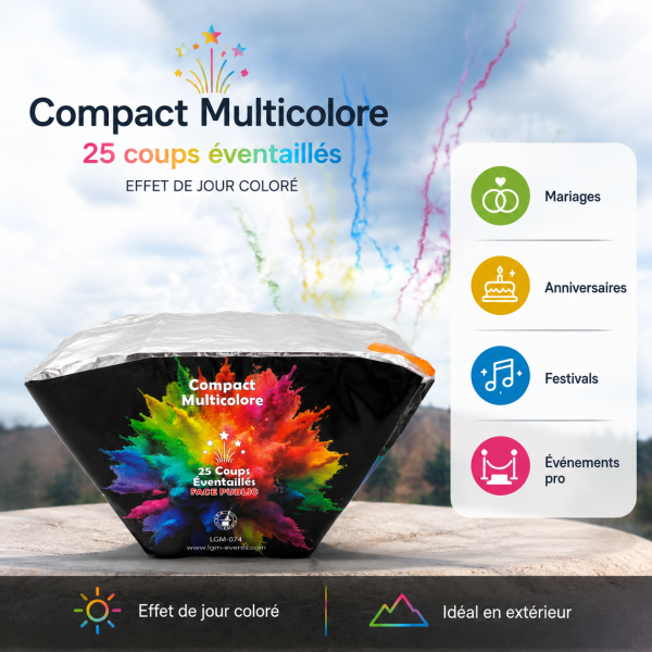 Compact de jour en éventail 25 départs Multicolor Zenda Club – 25 colonnes de fumée multicolores en éventail
