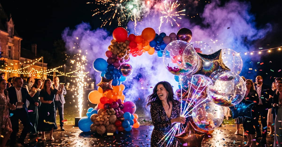 Ballons gonflables latex, mylar et bobo colorés pour décoration de fête festive