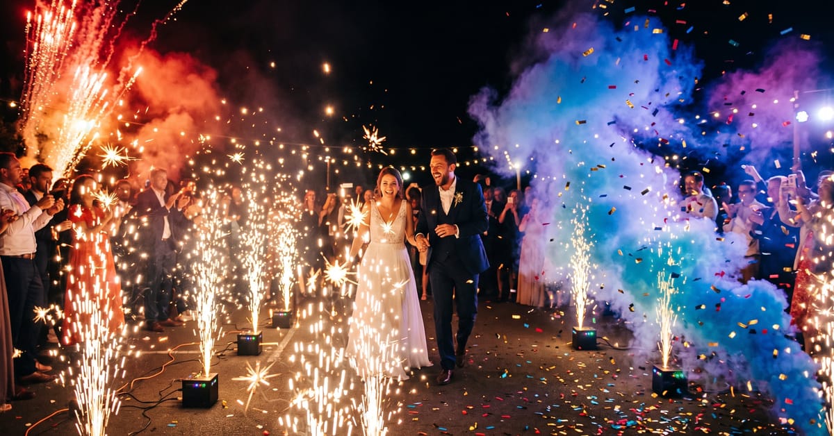 Déclencheur sans fil jets de scène utilisé lors d'un événement festif avec effets pyrotechniques colorés