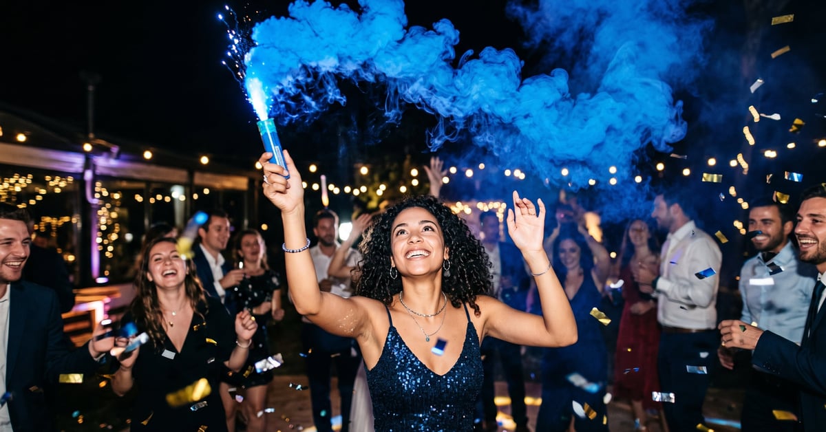 Fumigène torche produisant une fumée colorée vive lors d'un événement festif nocturne