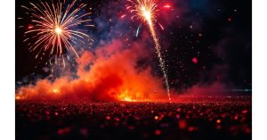 Accessoires mariage pyrotechnie : fumigènes colorés et étincelles lors d'une cérémonie nocturne festive