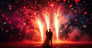Étincelles mariage dorées illuminant la première danse des mariés dans une salle festive