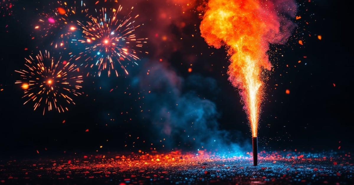 Location machine effets spéciaux : étincelles et fumée colorée lors d'un événement festif nocturne